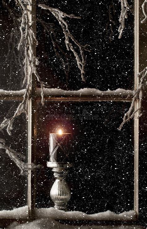 Burning Candle In Window 2 Stock Image Image Of Branches 46891613