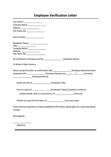 Free Printable Letter Of Employment Verification Form Printable