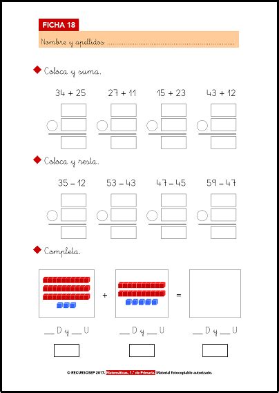 Matemáticas 1º De Primaria · Fichas
