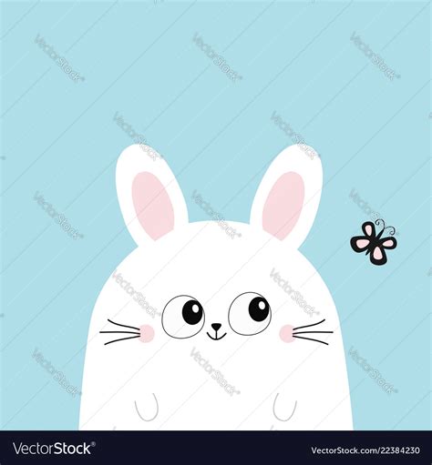 White Bunny Rabbit Looking At Butterfly Funny Vector Image