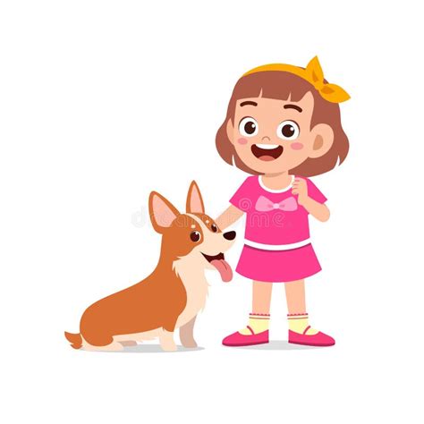 Niño Pequeño Y Lindo Feliz Jugando Con Perro Mascota Ilustración Del