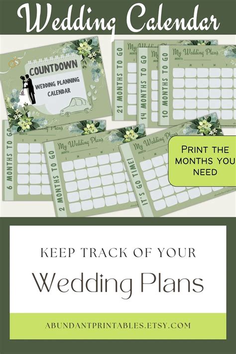 Printable Wedding Calendar Green Wedding Countdown Wedding Etsy