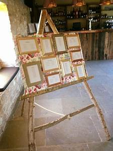 Vintage Photo Frame Seating Chart With Natural Birch Log Easel Wedding