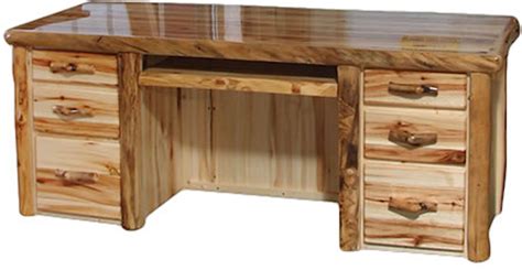 Rustic Log Home Office Desk In Flat Front 72w In Wild Panel And Natural
