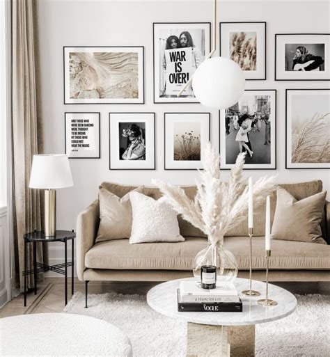 Trendy Gallery Wall Black White Iconic Posters Beige Nature Prints