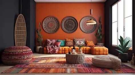 Premium Ai Image Home Living Room Interior With Ethnic Decoration