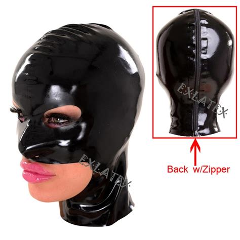 Latex Mask Fetish Adult Rubber Hoods Bondage Hood Holes For Eye Nose And Jaw Female With Zipper