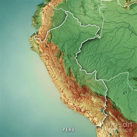 Peru 3d Render Topographic Map Color Border Digital Art By Frank
