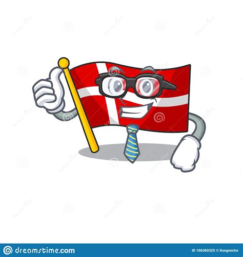 Cool Businessman Flag Denmark With Cartoon Character Stock Vector