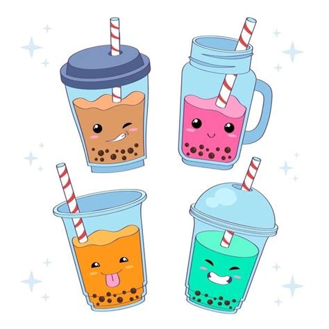 Free Vector Kawaii Bubble Tea Bubble Tea Cute Animal Drawings