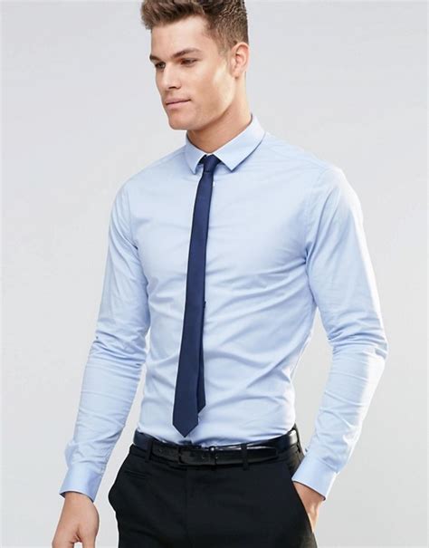 Asos Asos Skinny Shirt In Blue With Navy Tie Save 15