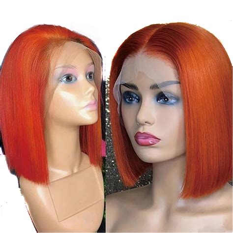 13x6 Bob Wigs Orange Colored Lace Front Preplucked Baby Hair 150 Remy