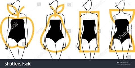 Woman Body Shapes Apple Pear Hourglass Rectangle Types Icon Vector
