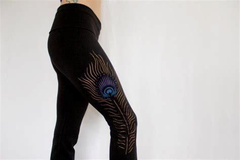 Purple Peacock YOGA PANTS Size Large Hand Painted Gifts For Etsy