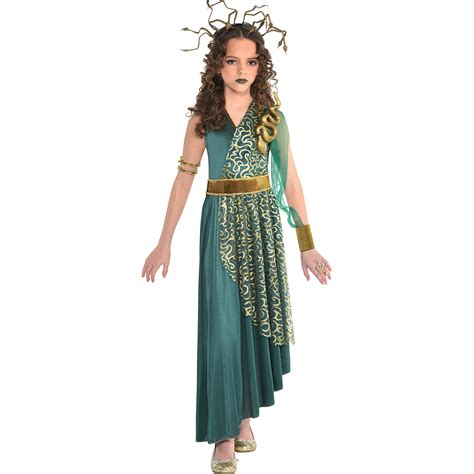 suit yourself medusa halloween costume for girls includes dress and headdress