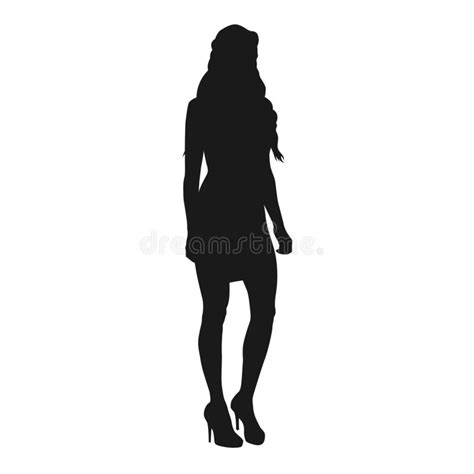 Business Woman Standing Isolated Vector Silhouette Front View Slim