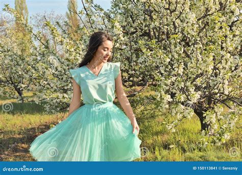Beautiful Young Woman Near Blossoming Tree On Sunny Spring Day Stock Image Image Of Model