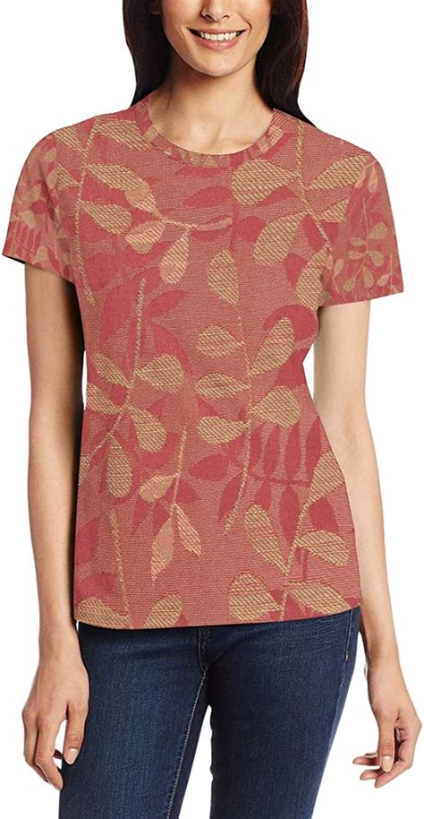 Red Floral Leaf Pattern Womens Casual T Shirt Short Sleeve Tunic Tops
