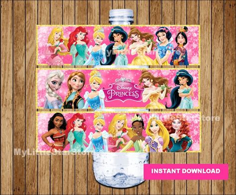 Disney Princess Bottle Labels Printable Disney Princess Water Etsy