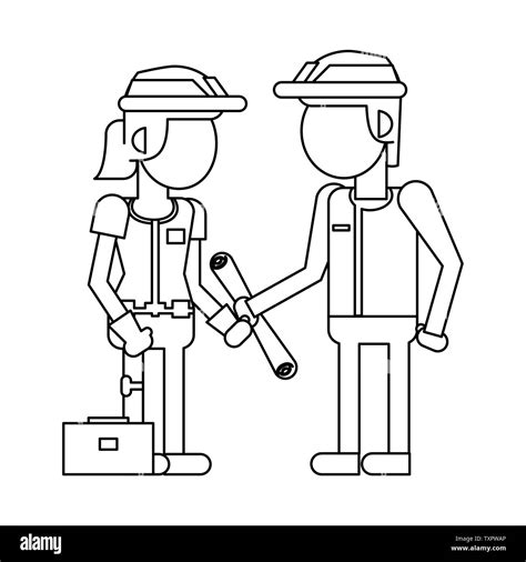 Los Trabajadores De La Construcción Con Herramientas De Dibujos