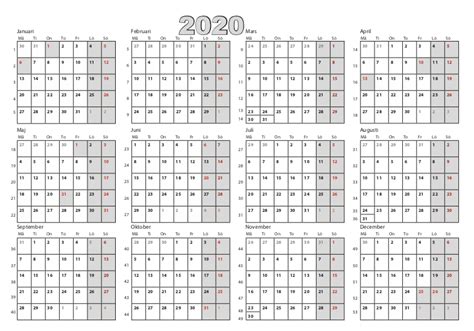 Arskalender för utskrift / utskrift av kalendern via pdf : 2020-arkiv - Blankettbanken