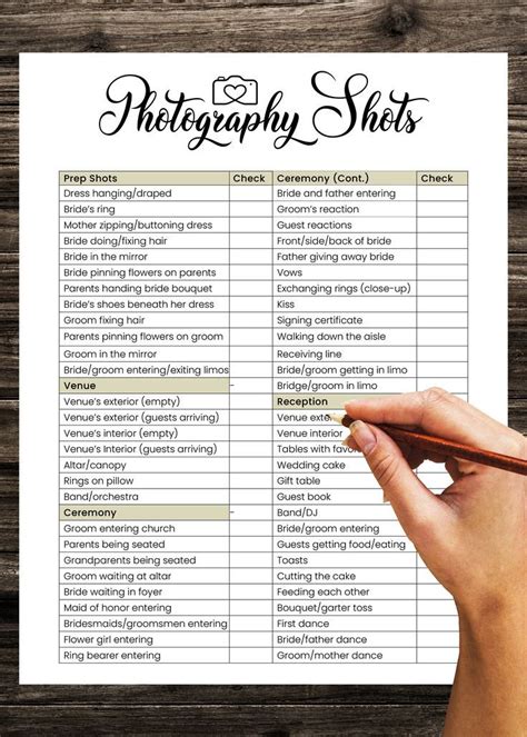 Wedding Photography Checklist Template Wedding Photographer Business