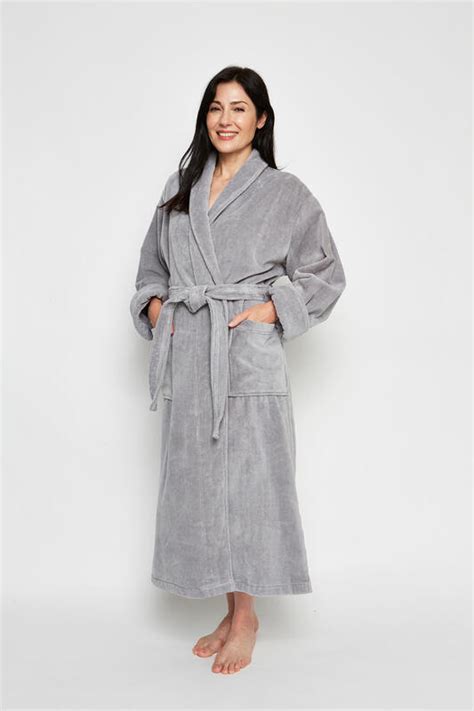 Grey Classic Terry Velour Robe Heirloom Linens Canadian Bedding In
