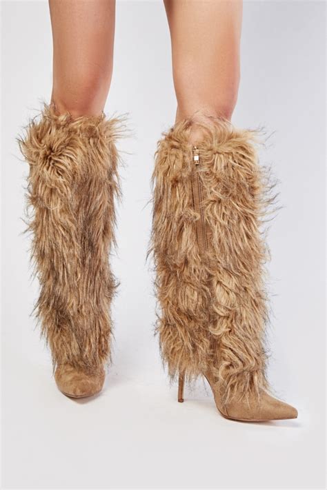 Fur Overlay Knee High Boots Just 6
