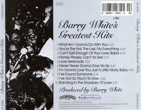 Carátula Trasera De Barry White Barry Whites Greatest Hits Portada