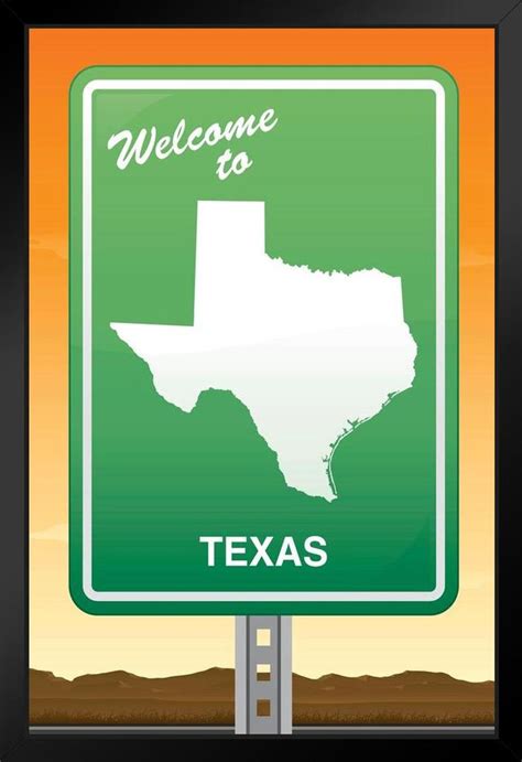 Welcome To Texas Road Sign Black Wood Framed Poster 14x20 Poster Foundry