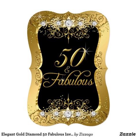 Elegant Gold Diamond 50 Fabulous Invite 50th Birthday Party