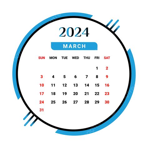 2024 March Month Calendar With Skyblue And Black Vector Monthly