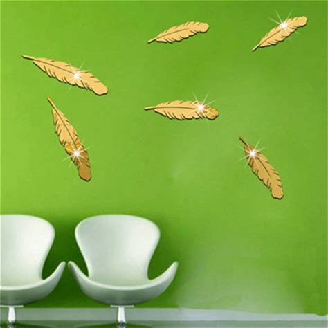 6pcs set feather mirror wall sticker acrylic 3d mirror wall sticker mural decal removable home