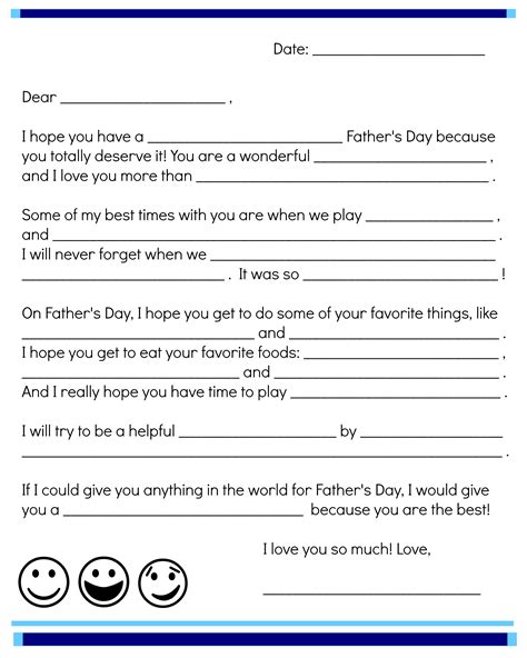 Fathers Day Fill In Note Printable