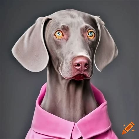Weimaraner Dog In A Pink Nurses Uniform