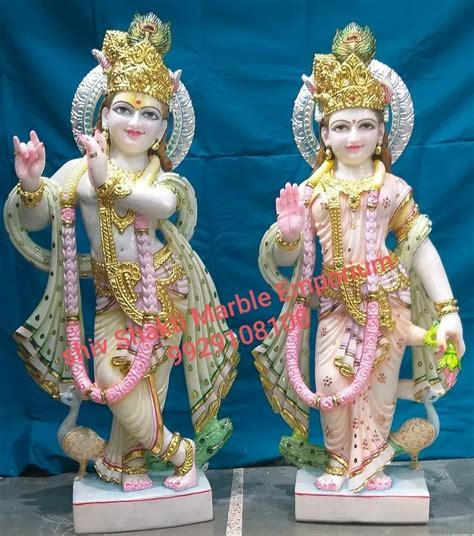 White Painted Radha Krishna Marble Statue For Worship Size 1 Feet At