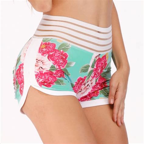 New2018 Womem Summer Sexy Shorts Printed Floral Striped Waistband With