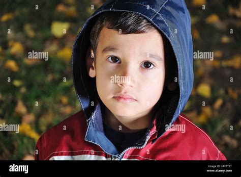 Little Cute Sad Kid Outdoor Stock Photo Alamy