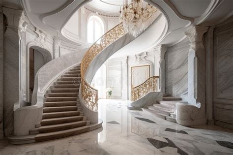 Curved Marble Staircase In A Luxury Mansion Stock Illustration