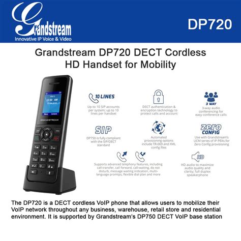 Grandstream Dp720 Dect Cordless Hd Handset For Mobility Up To 10 Sip