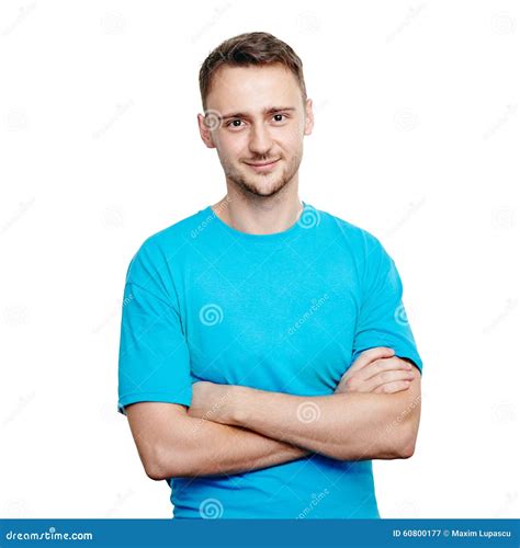 Young Man In Blue T Shirt Stock Image Image Of Face 60800177