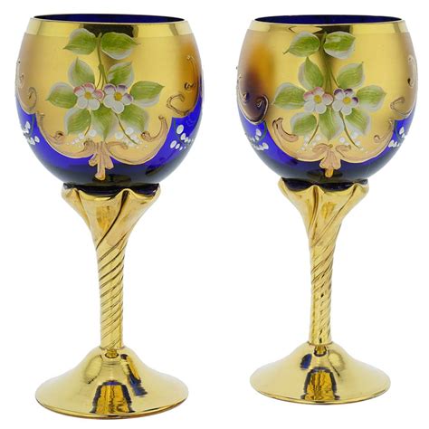 Murano Glass Goblets Set Of Two Murano Glass Wine Glasses 24k Gold Leaf Blue