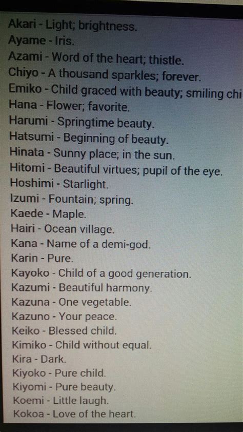 List Of Female Japanese Names And Their Meanings Hnoat