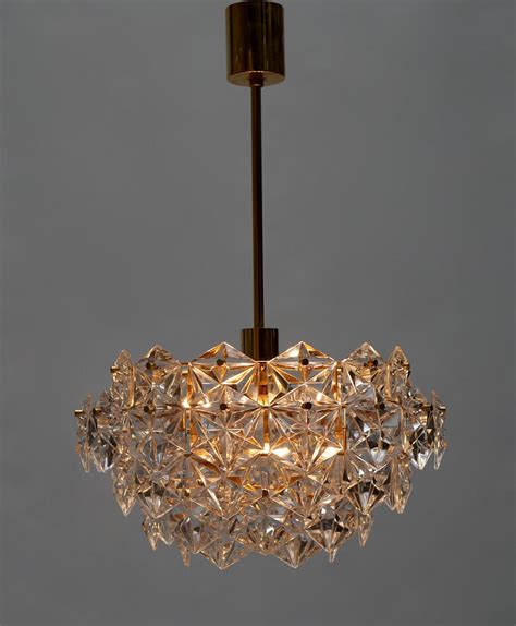 Mid Century Modern Chandelier Gold Plated With Molded Crystals