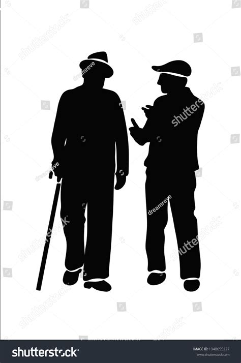 Drawing Black Silhouette Two Old Men Stock Vector Royalty Free