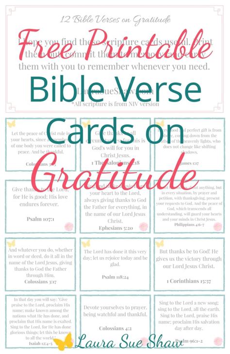 Download memory cards to hide god's word in your heart. Free Printable Bible Verse Cards on Gratitude - Laura Sue Shaw