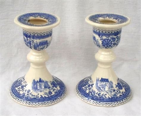 Blue And White Candle Holder Pair By Villeroy By Theantiquehourglass