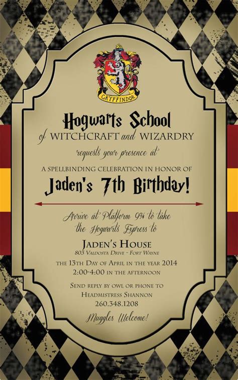 Harry Potter Birthday Invitation Cards Harry Potter Birthday Invitation