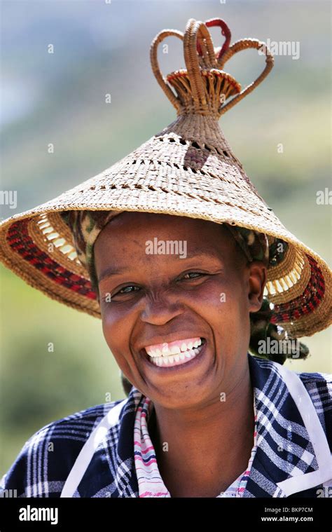 Woman Wearing Traditional Basotho Hat Lesotho Maseru Stock Photo