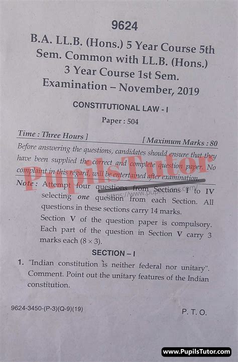 MDU LL B 1st Semester Constitutional Law Question Paper 2019 Paper